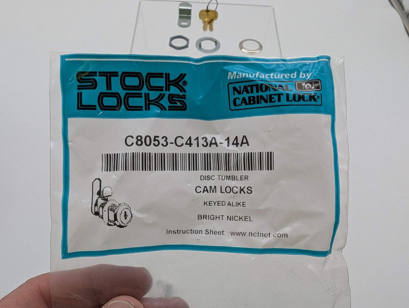 National C8053 Cam Lock Bright Nickel 1-3/16" L 3/4" Dia Keyed Alike 4