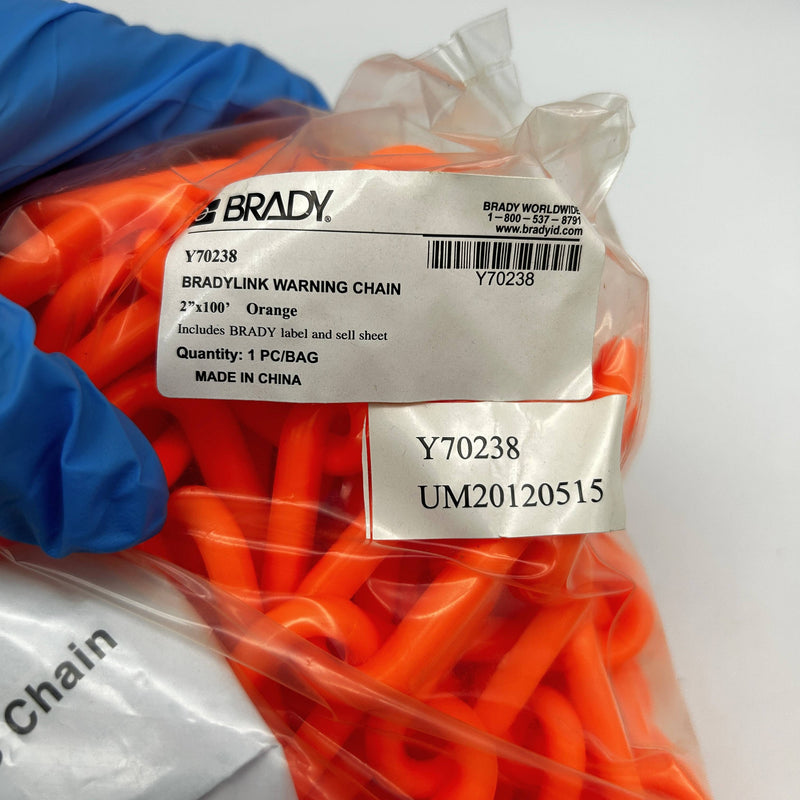 Brady Y70238 Bradylink Warning Chain Plastic Safety Orange 100ft Polyethylene 2"