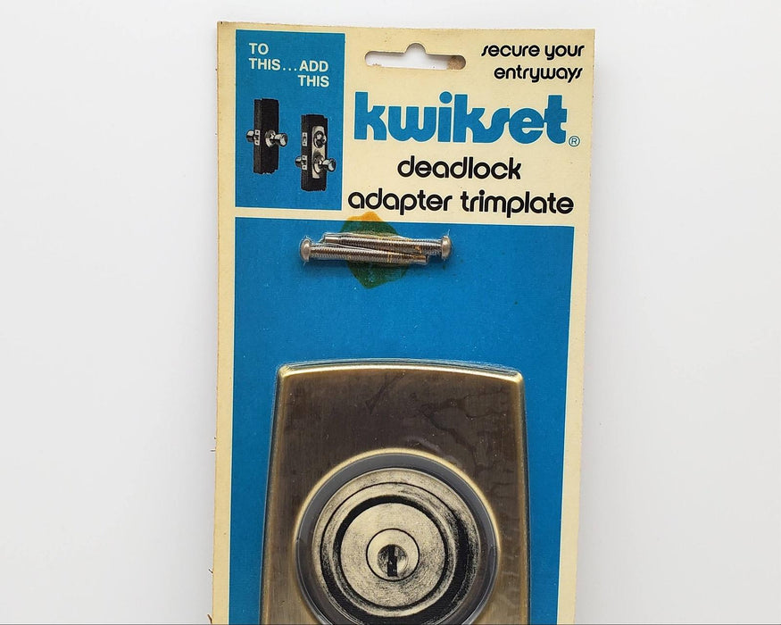 1960s Kwikset Escutcheon Satin Brass 8-3/8" Long Doorknob & Deadbolt Trim NOS 3