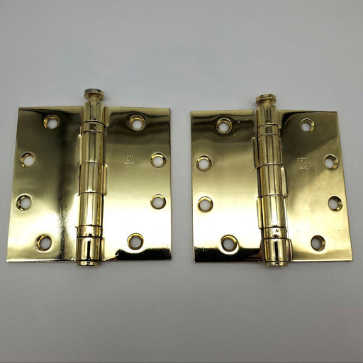 2x Hager Door Hinges BB1279 Bright Brass 4.5" x 4.5" Full Mortise Std Weight 1