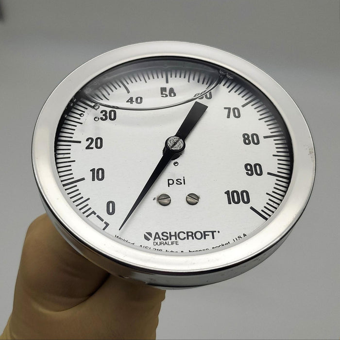 Ashcroft 35-1009-AW-02B-100 Pressure Gauge 3-1/2" Face 100PSI Glycerin Filled