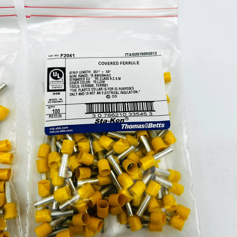 Thomas and Betts F2041 Covered Wire Ferrules Sta Kon 10 AWG/6mm2 Yellow 200pcs