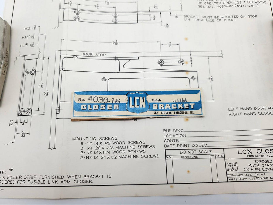 LCN 4030-16 Closer Bracket Aluminum Finish for LCN 4032 to 4034 Closer USA Made 8