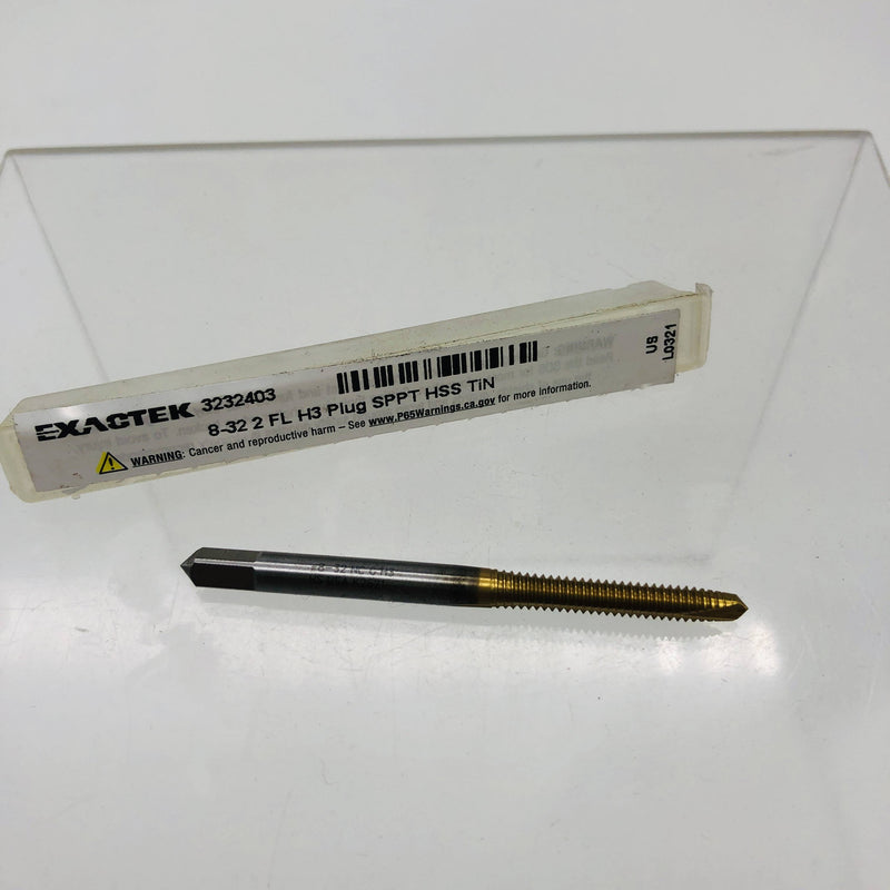 Exactek 3232403 Tap Plug Gun 8-32 2 Flute H3 SPPT HSS TiN Finish Spiral Point 11