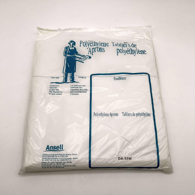 Ansell 56-210-55 Disposable Apron 28in Wide x 55 Long Polyethylene White 100/Bag