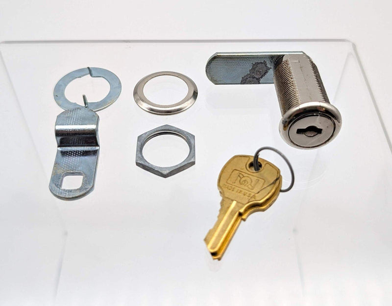 National C8055 Cam Lock 1-7/16" L 3/4" Dia Bright Nickel Keyed Diff 1