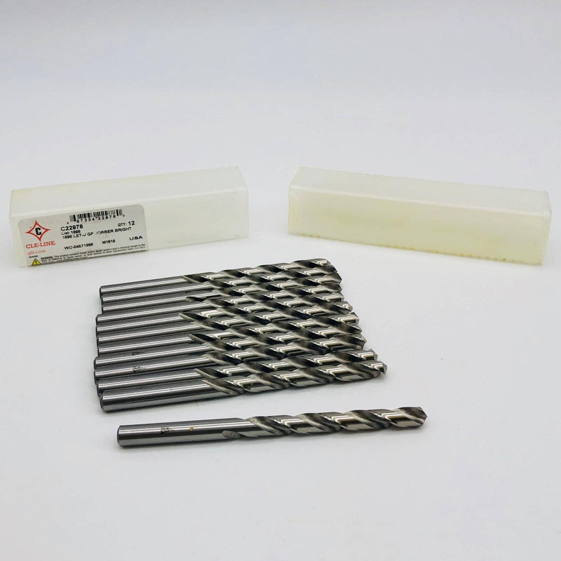 12x Cle-Line C22978 Jobber Drill Bit 1898 Spiral 2 Flutes HSS Bright 4.125 OAL 1