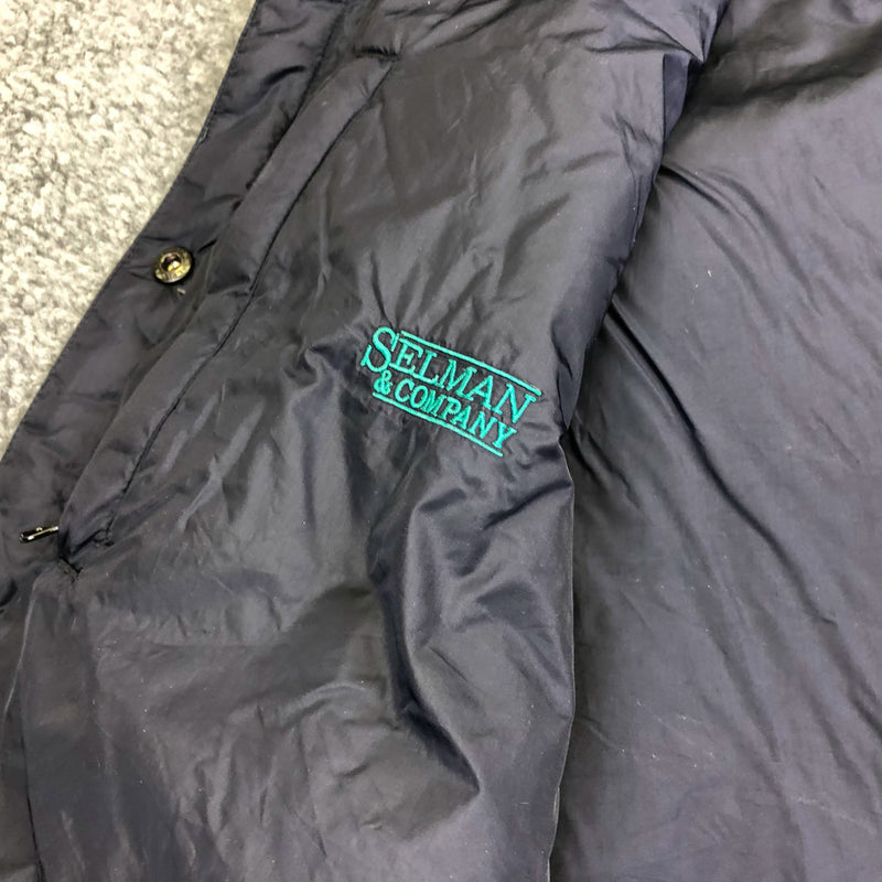 Puffer Vest Mens Large Reverseable Green Blue Pockets Branded Selman and Company