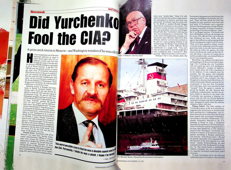 Newsweek Magazine November 18 1985 CIA Defector Espionage Yurchenko KGB Russia 7