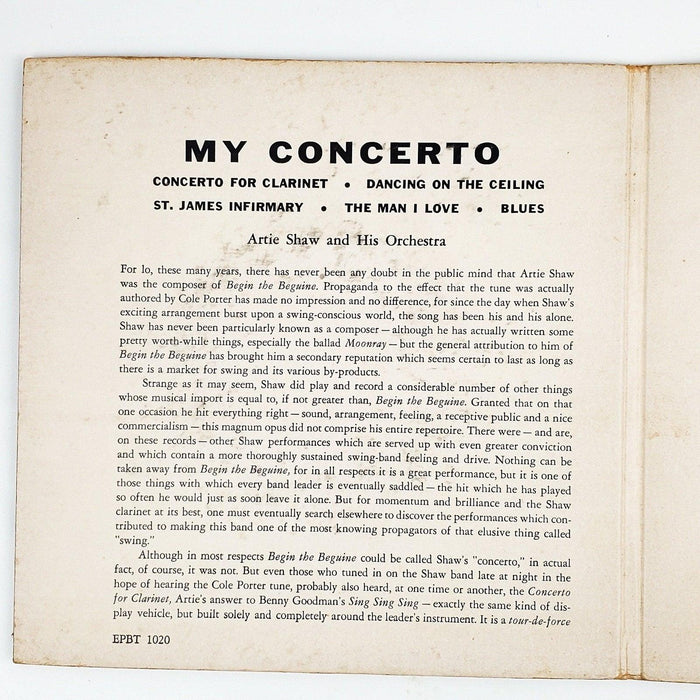 Artie Shaw My Concerto Record 45 RPM Double EP EPBT 1020 RCA 1954 3