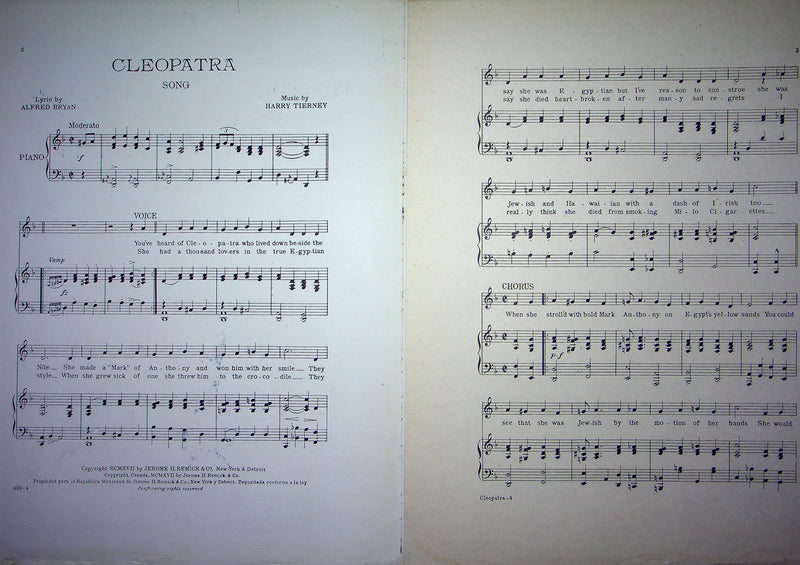 Sheet Music Cleopatra Al Jonson Sinbad Theatre Play Winter Garden NY 1917 2