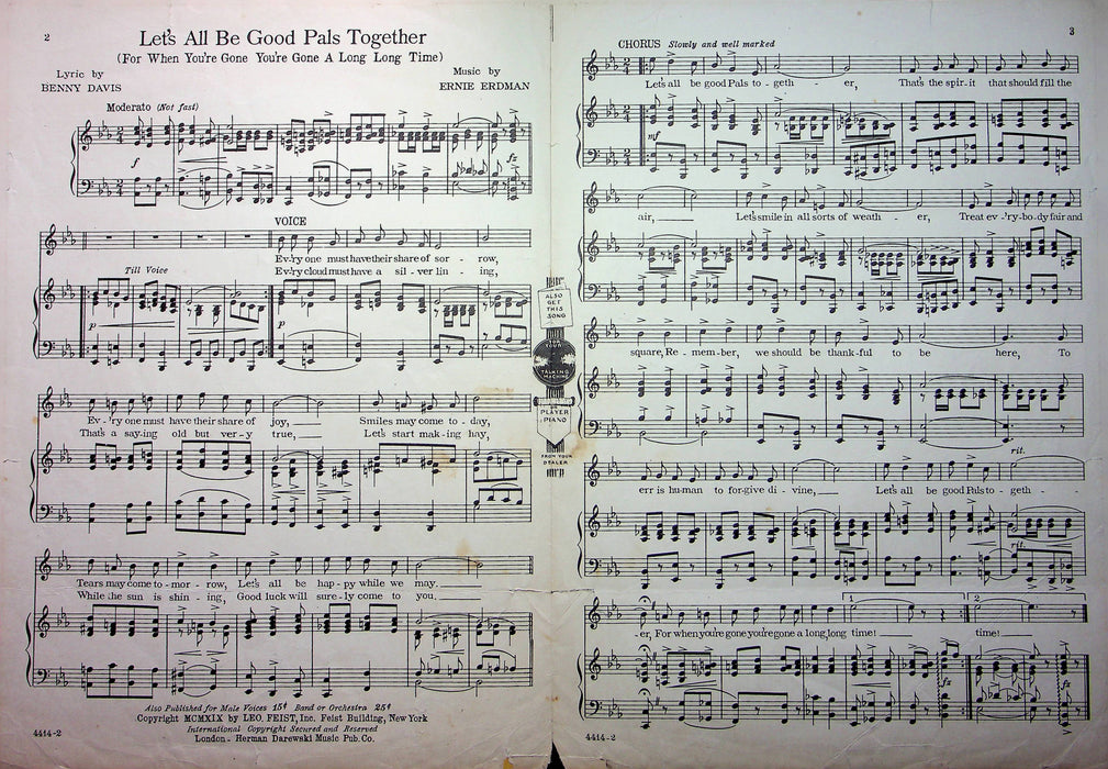 Lets All Be Good Pals Together Sheet Music Lyrics Song 1919 Francis Kennedy 2