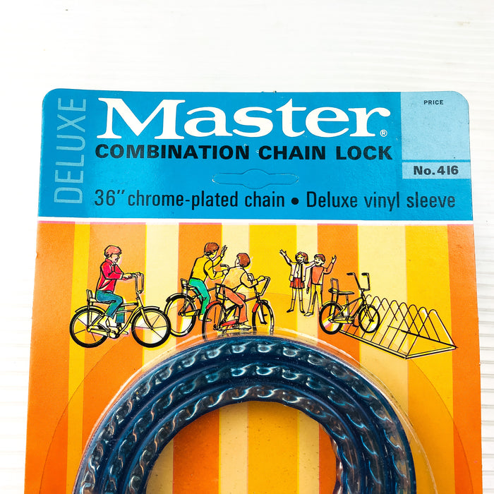 Master Combination Chain Lock 36" Chrome Plated Vinyl Sleeve Vintage 416 New NOS