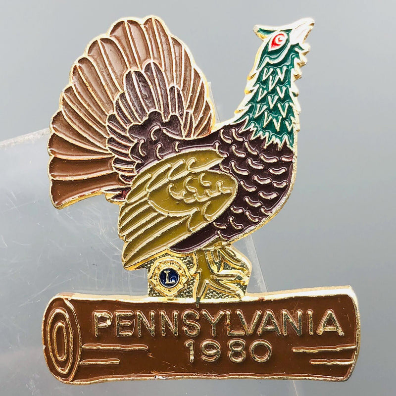 Vintage Lions Club Lapel Pin Pinback Pennsylvania Wild Turkey Peacock Bird Log