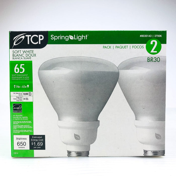 Flood Light Bulb 65W 14W Soft White Long-Life 7 Yr TCP 8030142 R30 Pack of 2 5