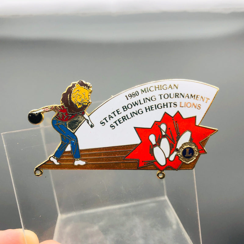 Vintage Lions Club Lapel Pin Michigan Bowling Tournament Sterling Heights 2