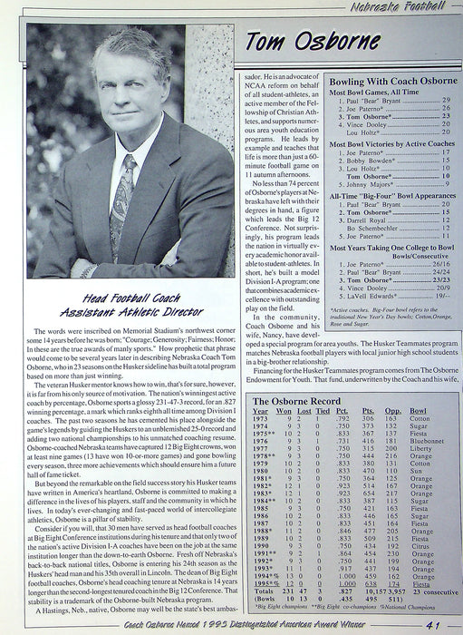 1996 Nebraska Cornhusker Football Media & Recruiting Guide