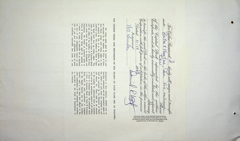 Reiter Dairy Company Stock Certificate Bond Scripophilly Akron Ohio 1969 No 354