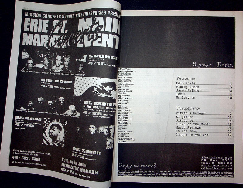 Glass Eye Magazine April 1999 Ice-T Rapper Actor Jason Falkner Singer OJ Simpson