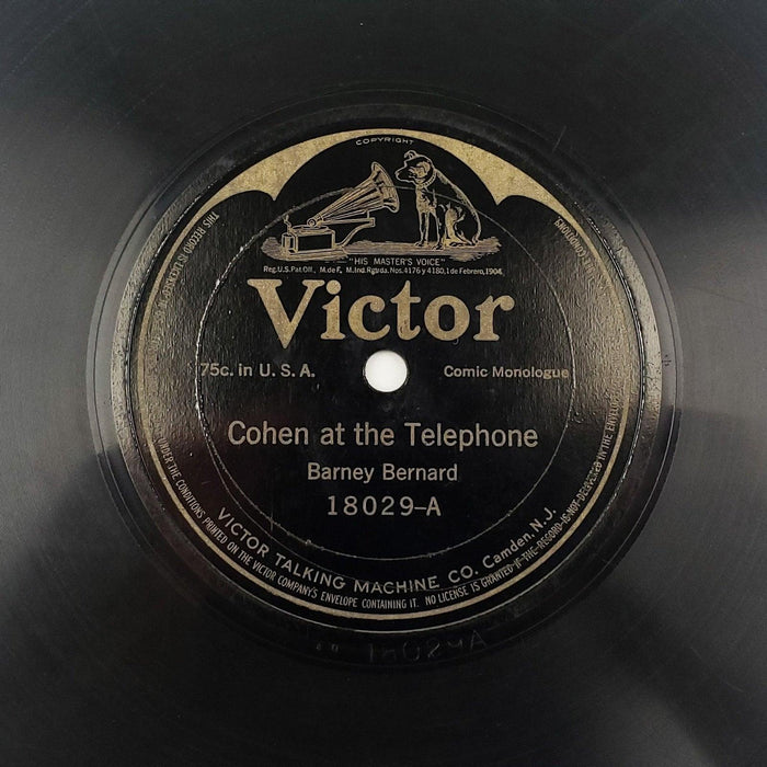 Barney Bernard Cohen At The Telephone 78 RPM Single Record Victor 1916 1