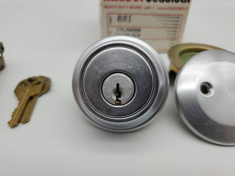 Kwikset Single Cylinder Deadbolt Satin Chrome Model 881 Auxiliary with Blank NOS