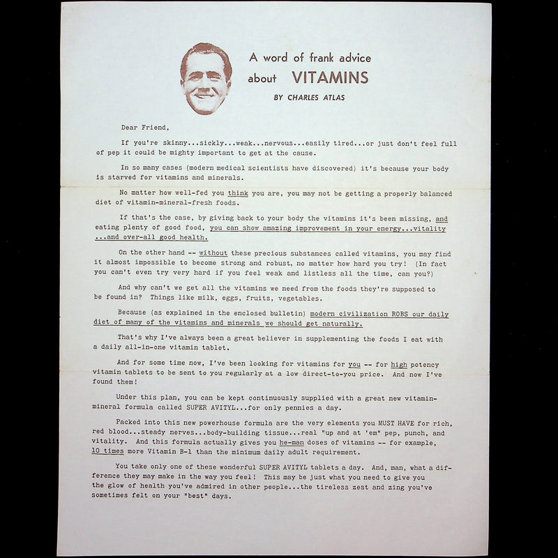 Charles Atlas Bodybuilder Vitamin Supplement Super Avityl Advertisement Chatham