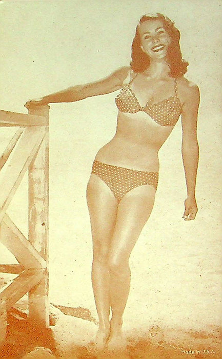 US 50s Pin Up Promo Photo Card Woman Model Bikini Swimsuit Strawberry Dots Print