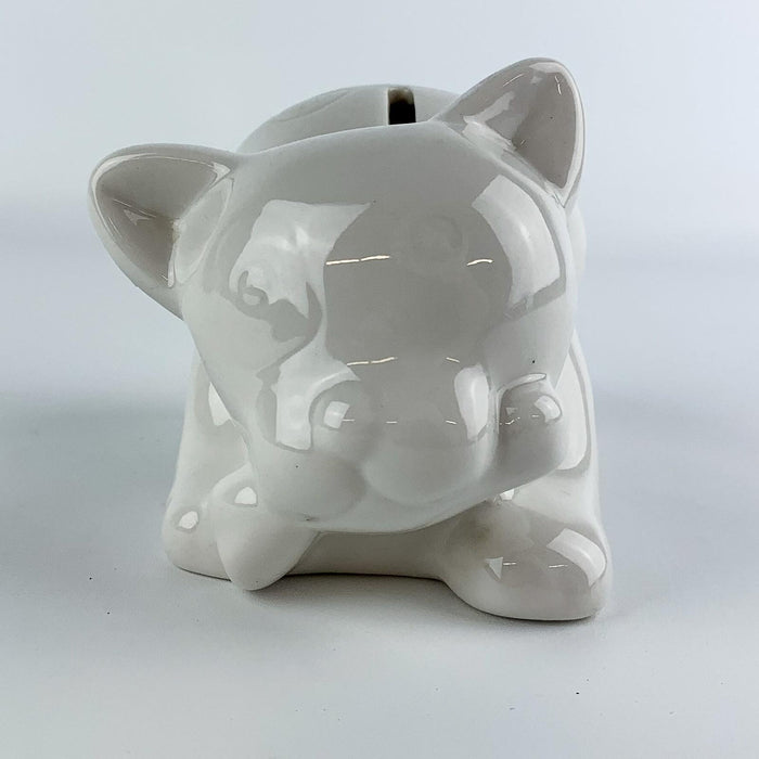 Vintage White Glossy Ceramic Dog Coin Piggy Bank 3