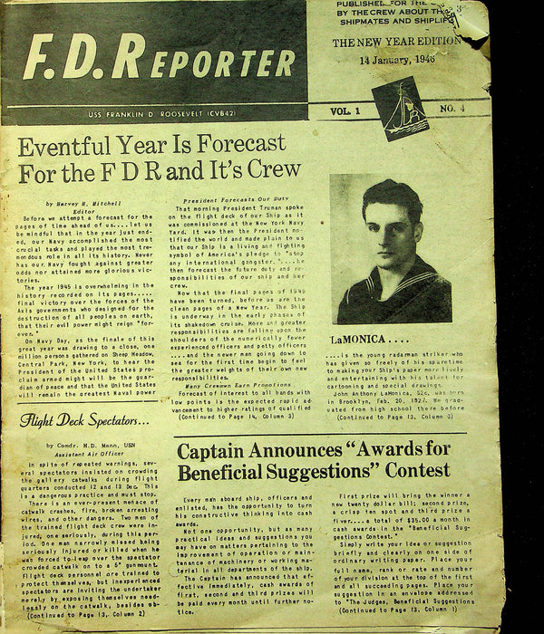 FD Reporter Ship Newspaper USS F D Roosevelt 1946 January Post WW2 Navy Crew