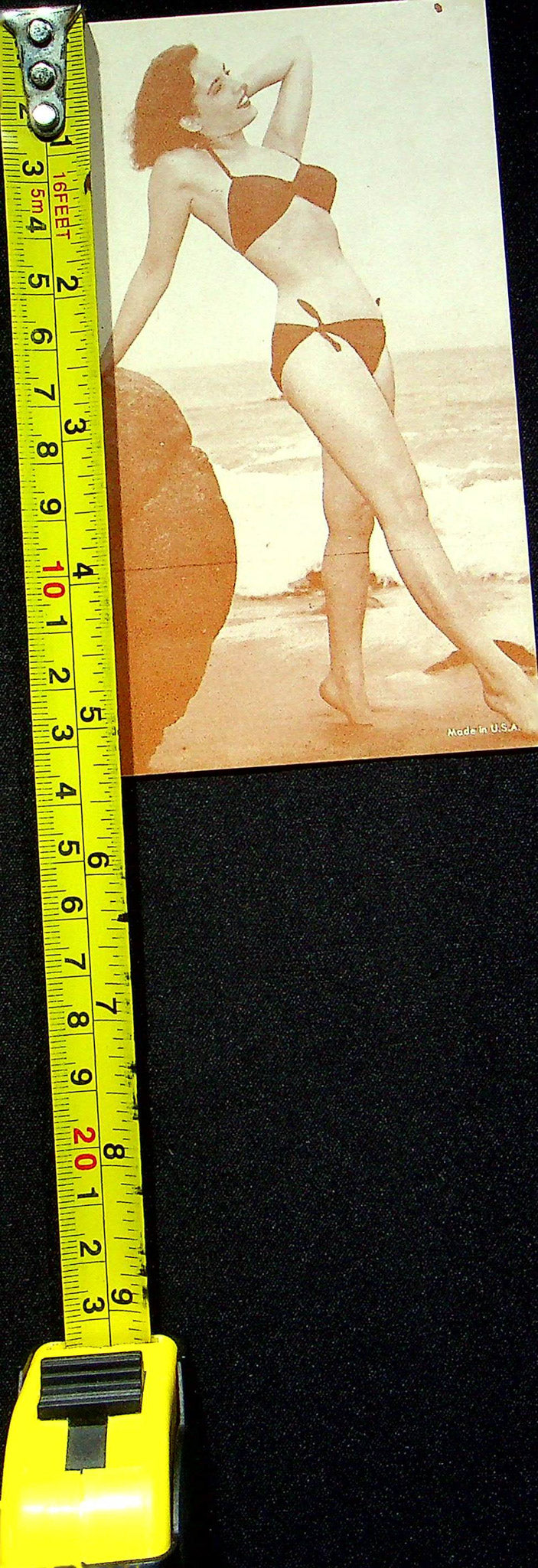 US 50s Pin Up Promo Photo Card Woman Model Bikini Swimsuit Bathing Suit Rock