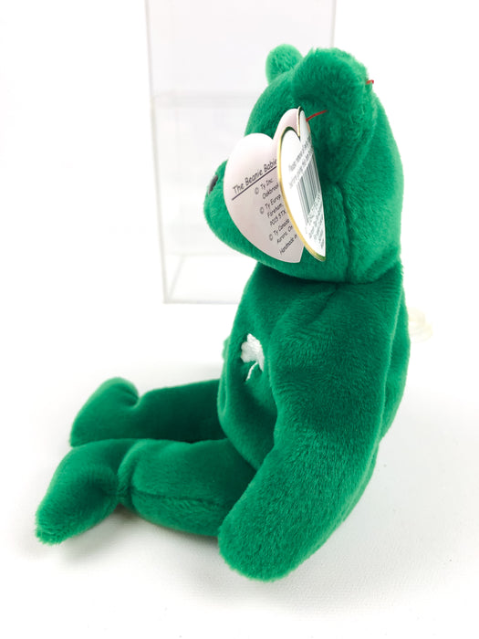 Erin The Bear TY Beanie Baby w/ Many Errors Lucky Shamrock Green 1997 RETIRED