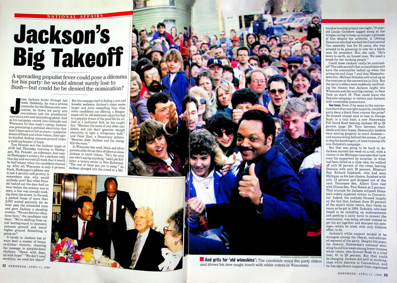 Newsweek Magazine April 11 1988 Jesse Jackson Democratic Primary Nomination 3