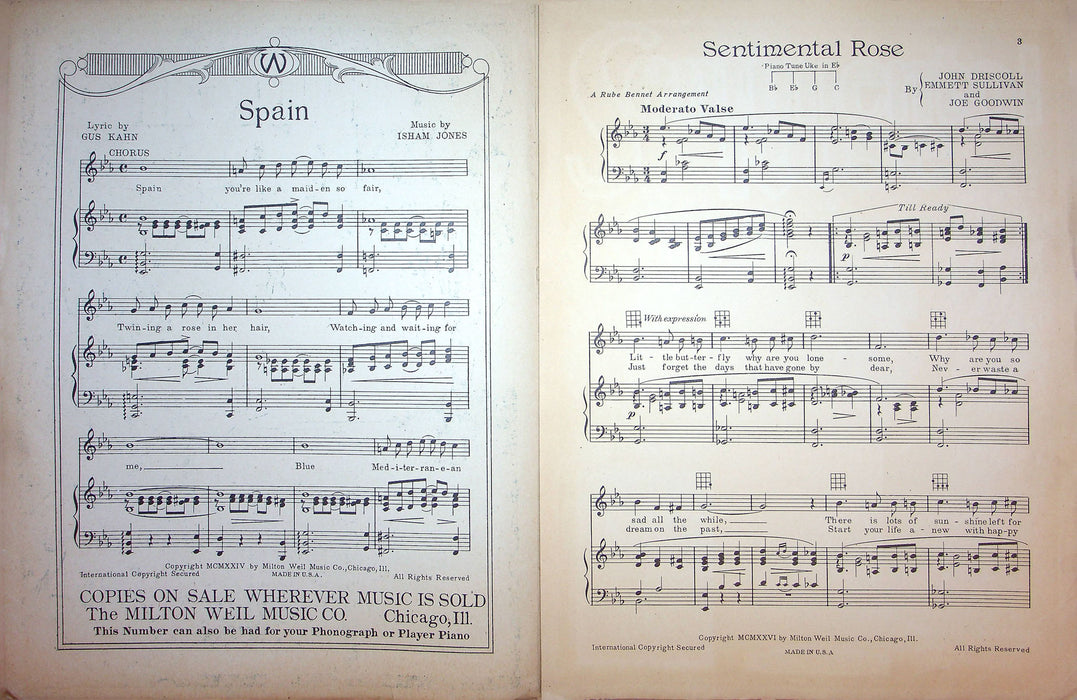 Sheet Music Sentimental Rose Joe Christy of Christy and MacDonald 1926 Piano 2