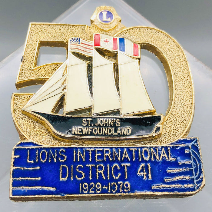 Vintage Lions Club Lapel Pin Pinback St Johns Newfoundland 50th Anniversary Boat