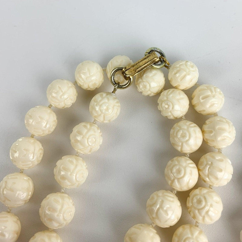 Vintage Long White Faceted & Pressed Design Plastic Bead Necklaces - Lot of 2 6