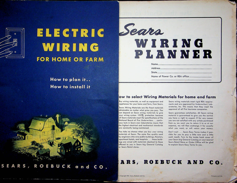 Vintage Sears Roebuck and Company Booklet Magazine Electric Wiring Home or Farm