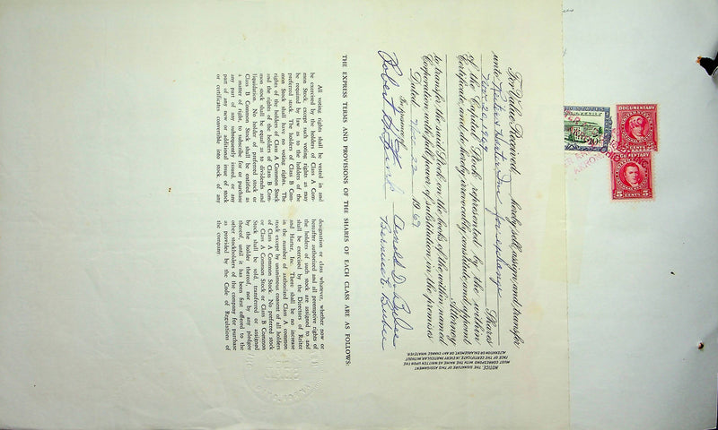 Reiter Dairy Company Stock Certificate Bond Scripophilly Akron Ohio 1966 No 278