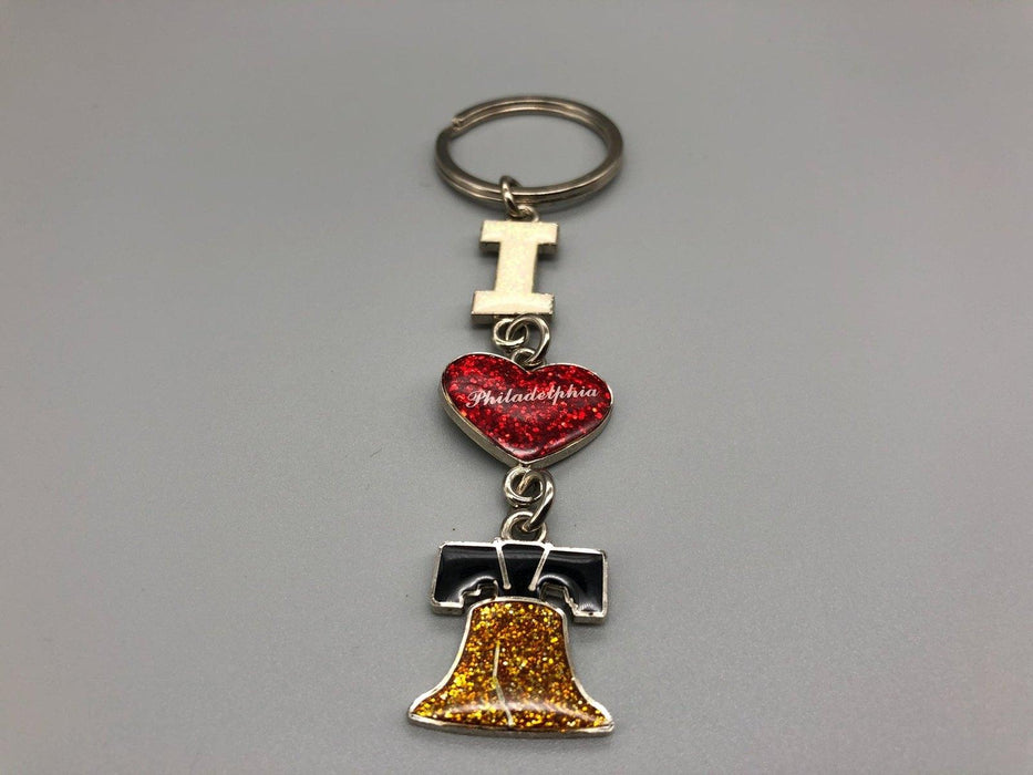 Philadelphia Key Chain Souvenir Trinket I Heart Philly Bell Sparkle Epoxy 3