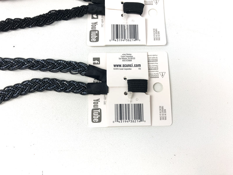 3-PK Scunci Beaded Headwrap Black Silver Metallic Beads Hair Wrap Style 38214-A