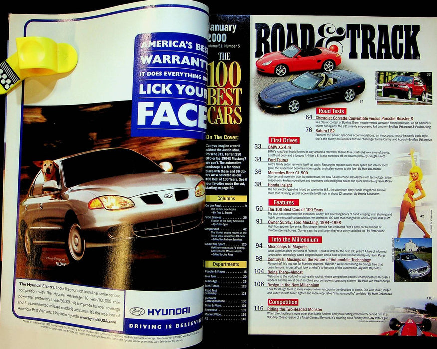 Road & Track Magazine January 2000 100 Best Cars 100 Years Microchips to Magnets