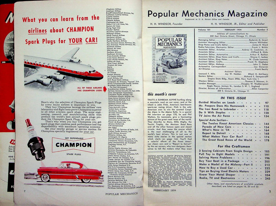 Popular Mechanics Magazine February 1954 46 Pages Automobiles Special Section