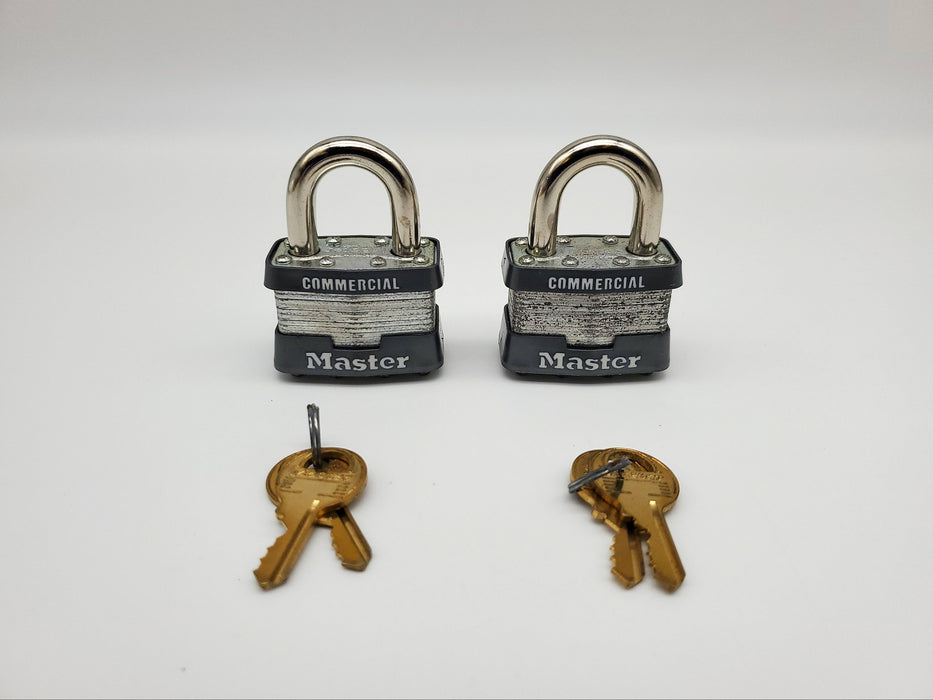 2x Master Lock Padlocks No 1 Commercial 1" L x 0.3" D Shackle Keyed Alike NOS