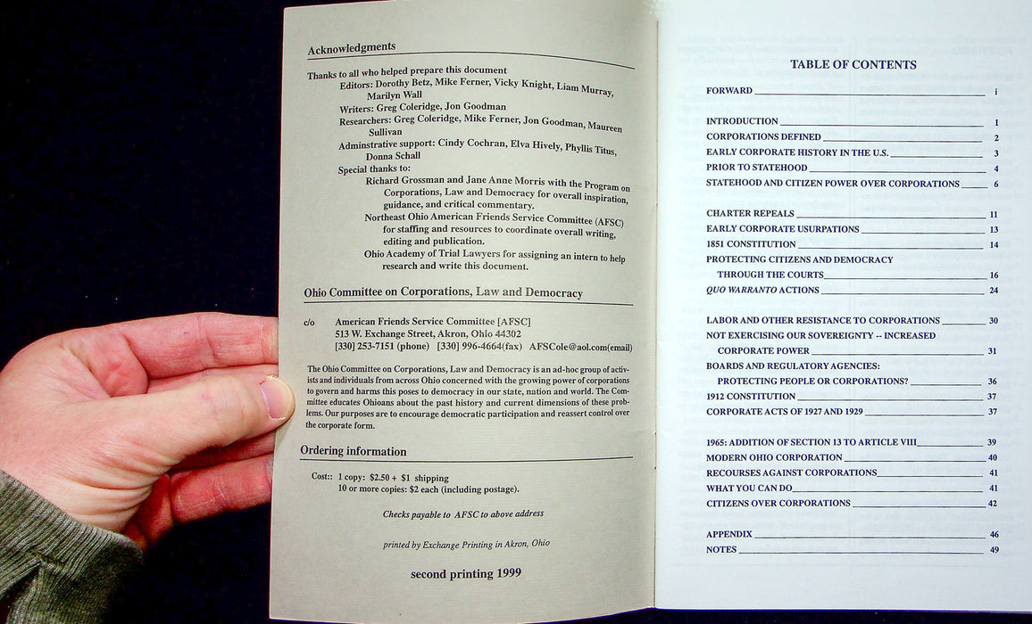 Citizins Over Corporations Zine 1999 2nd Printing History of Democracy in Ohio