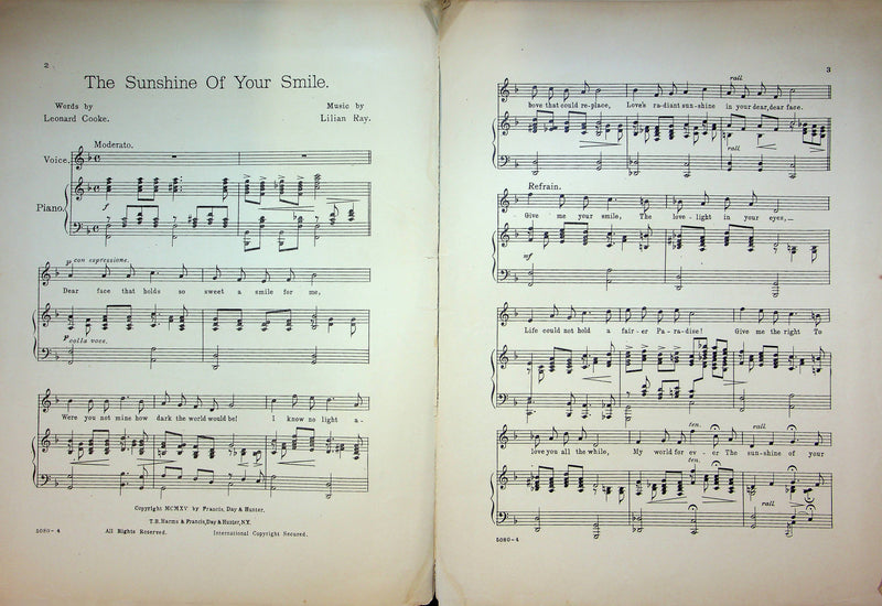 The Sunshine Of Your Smile Sheet Music Lilian Ray Leonard Cooke Piano Vocal 1915 3