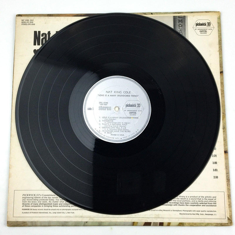 Nat King Cole Love Is A Many Splendored Thing Record 33 RPM LP Pickwick 1966 4