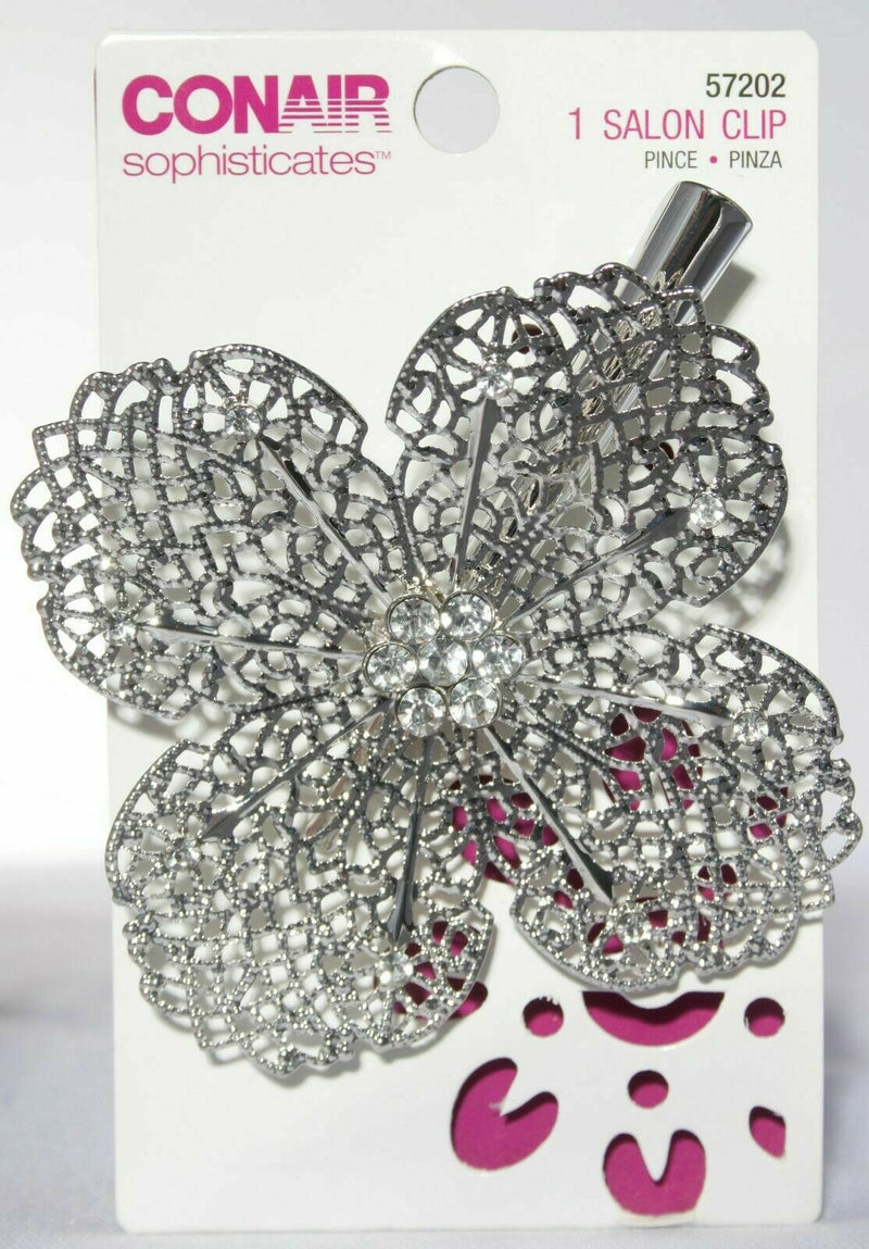 3 Conair Sophisticates Modern Glam Salon Clips Flower Silver/Rose Gold/Pewter