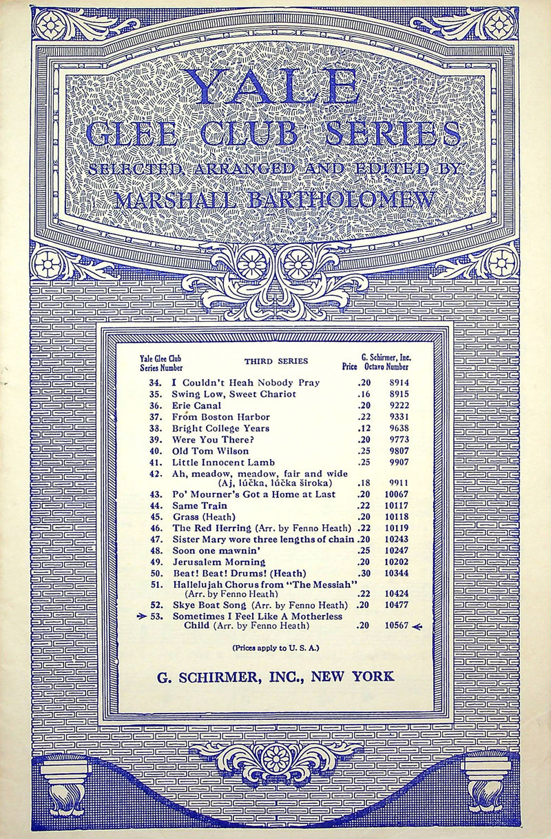 Sheet Music Yale Glee Club Series Sometimes I Feel Like A Motherless Child 1957 1
