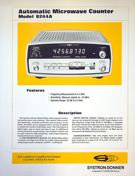 Systron Donner Communication Systems Counters Brochures 6040A, 6244A & More