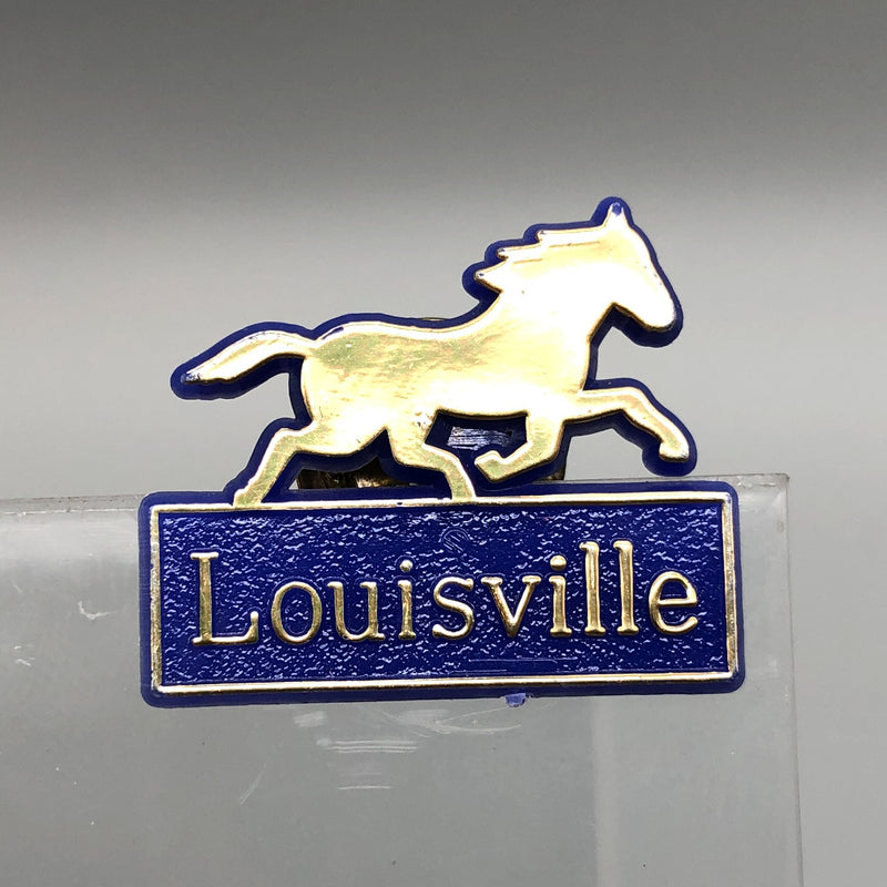 Vintage Kentucky Derby Lapel Pin Louisville Horse Racing Blue Plastic Gold