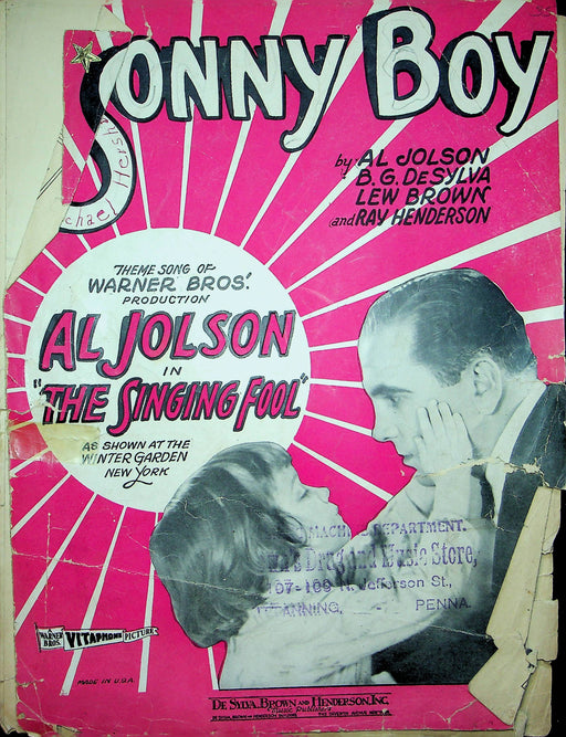 Sonny Boy Sheet Music Al Jolson The Singing Fool Movie 1928 Piano Vocal 1